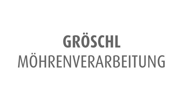 Gröschl Möhrenverarbeitung Logo in grauer Schrift auf weißem Hintergrund