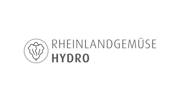 Rheinlandgemüse Hydro Logo in grauer Schrift mit einem stilisierten Salatkopf-Symbol links vom Text