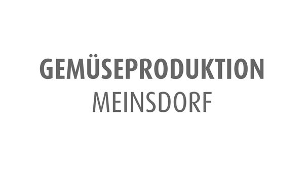 Gemüseproduktion Meinsdorf Logo in grauer Schrift auf weißem Hintergrund