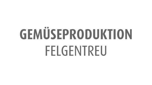 Gemüseproduktion Felgentreu Logo in grauer Schrift auf weißem Hintergrund